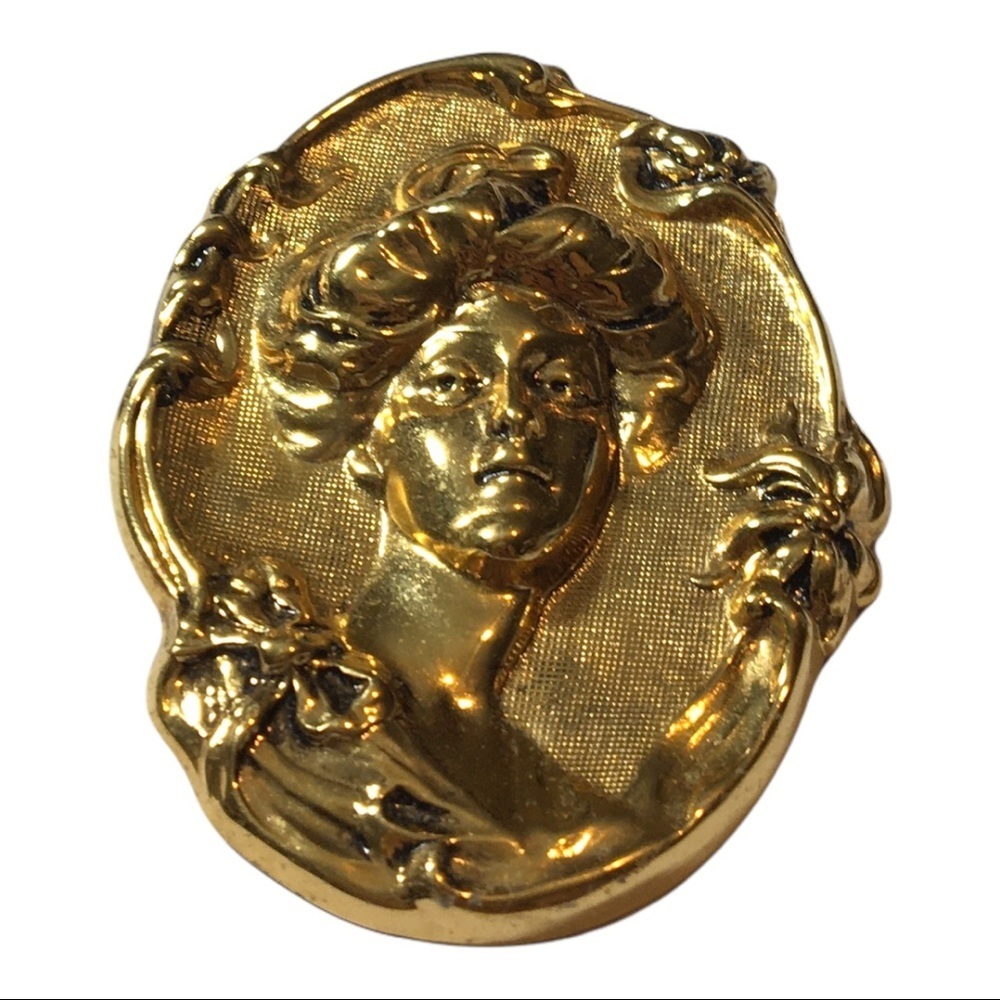 VINTAGE gold tone  Victorian brooch pin with lady face